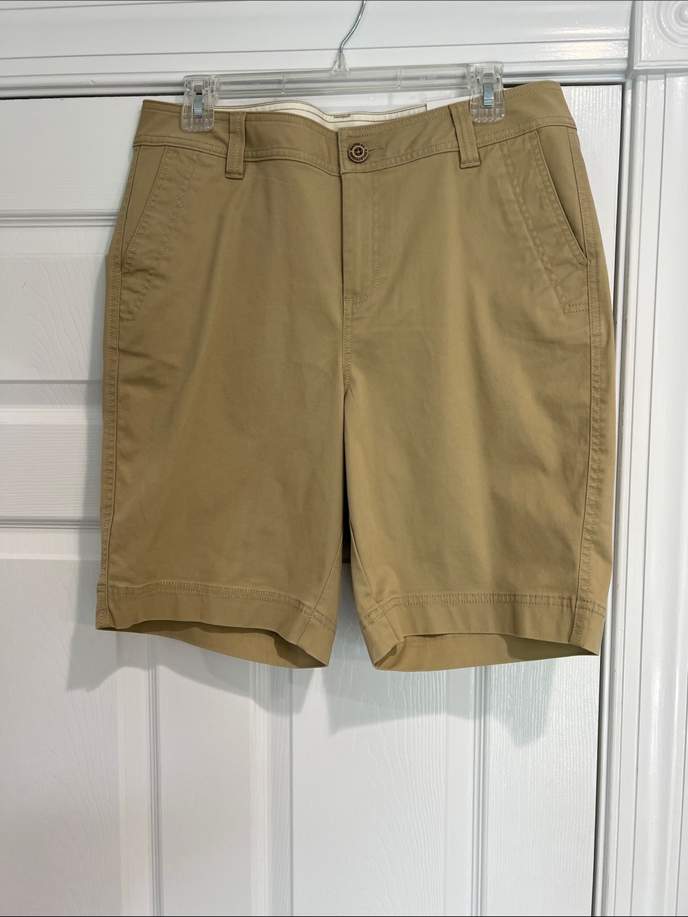 Women's Khaki Cotton Shorts - Classic Flat Front